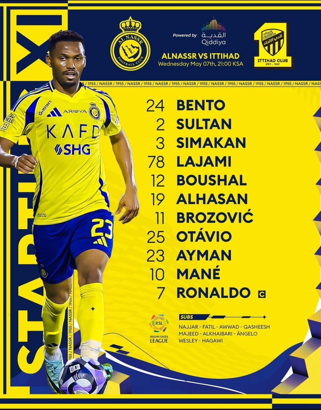 نفرات اصلی النصر در دیدار با الاتحاد عربستان